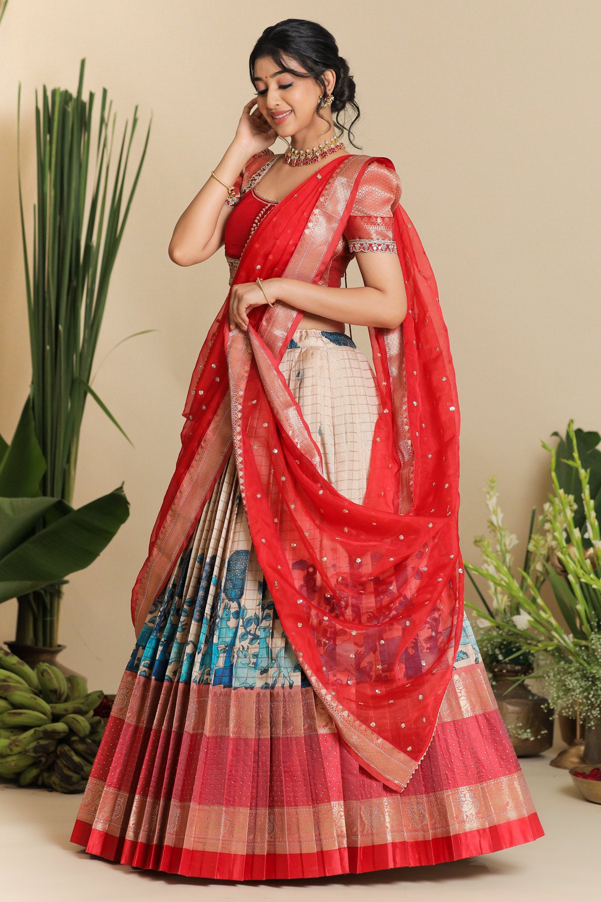 Saloni Banarasi Lehenga Set in Red PC797N