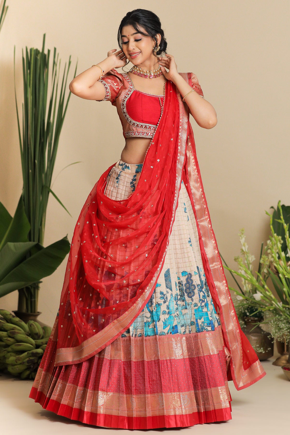 Saloni Banarasi Lehenga Set in Red PC797N