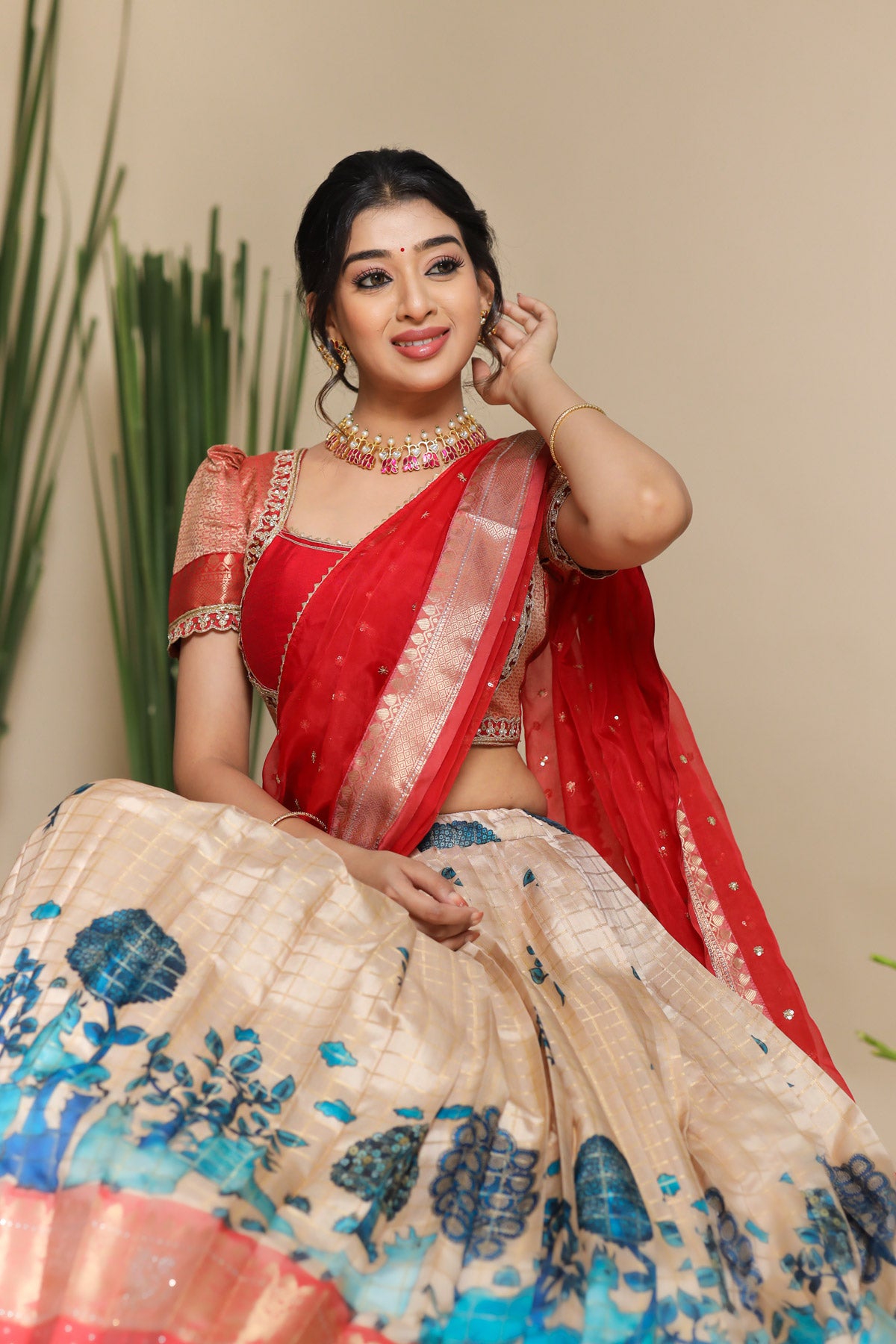 Saloni Banarasi Lehenga Set in Red PC797N