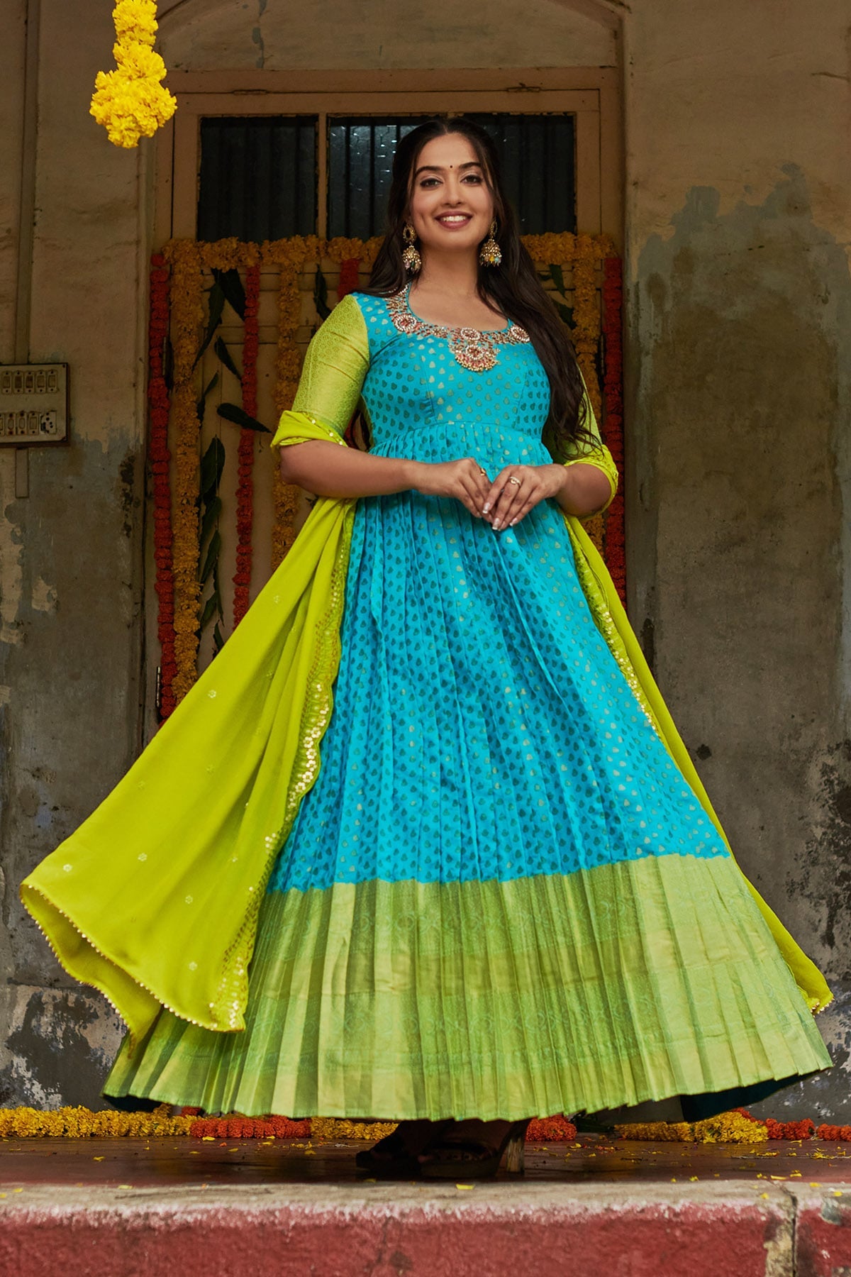 SEA BLUE BANARASI DRESS BK662N