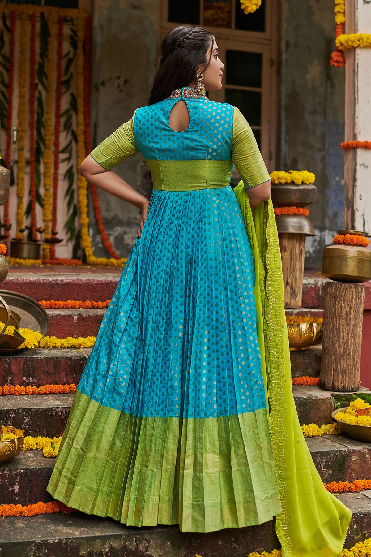 SEA BLUE BANARASI DRESS BK662N