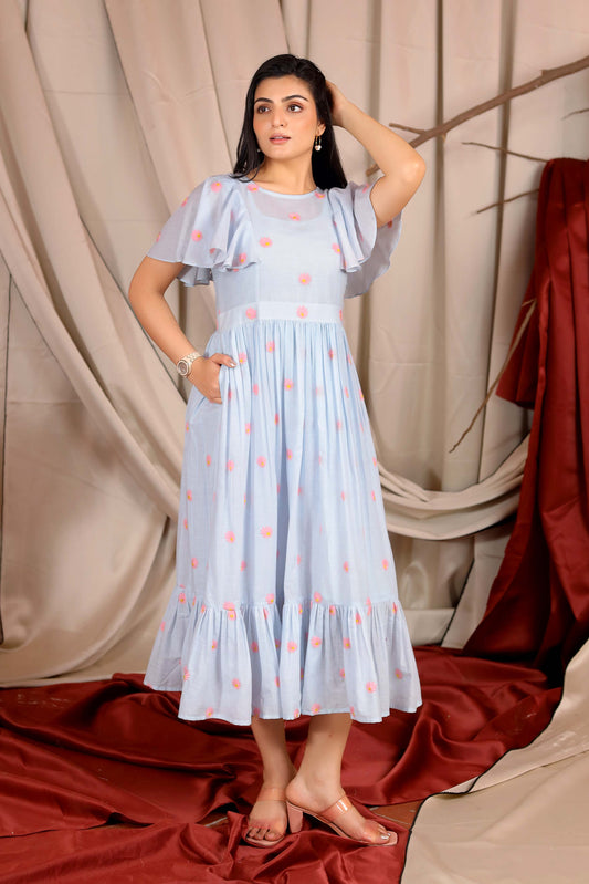 Starfish Summer Midi Dress in Powder Blue PC826