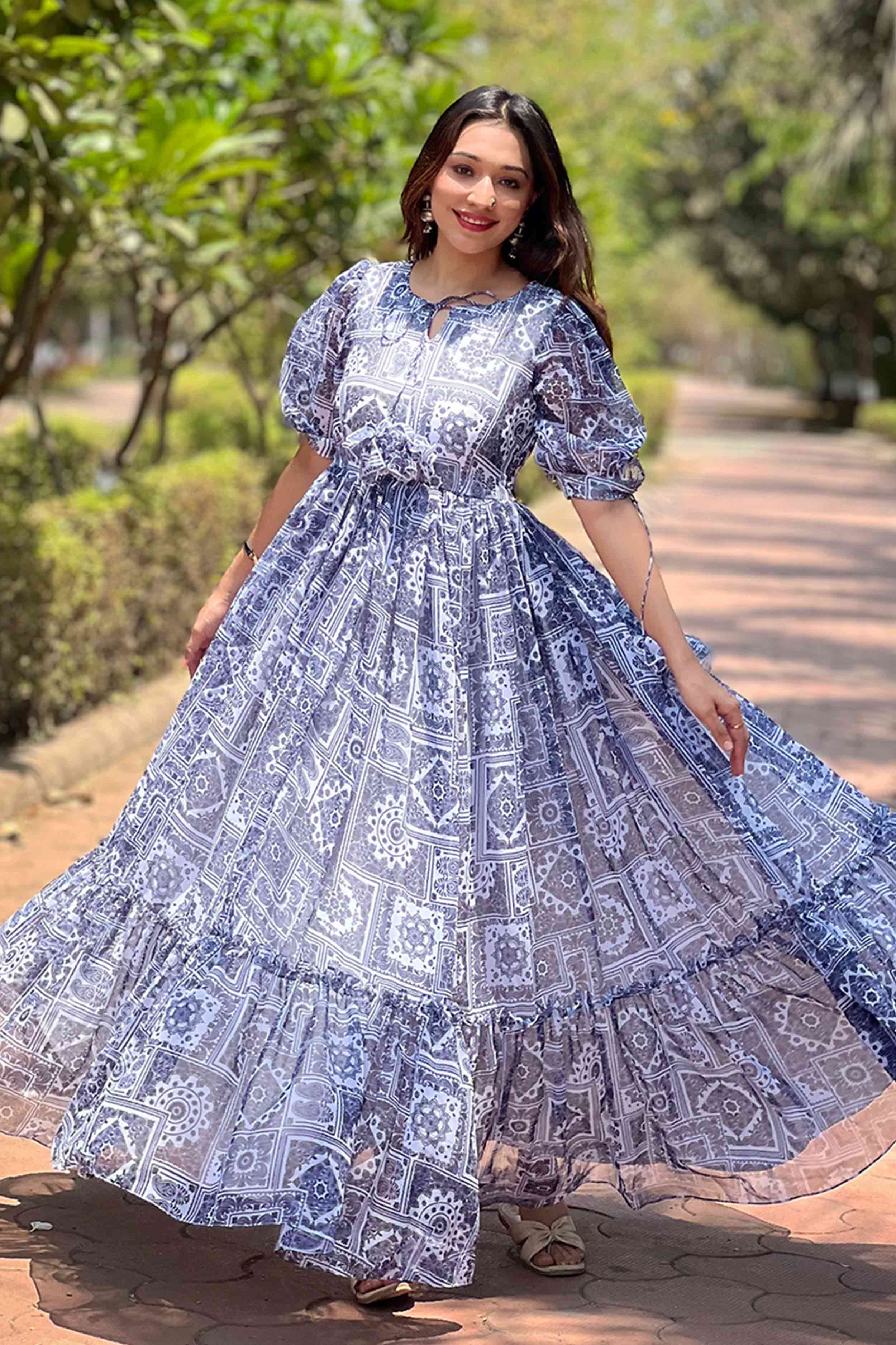 Block print long dress best sale