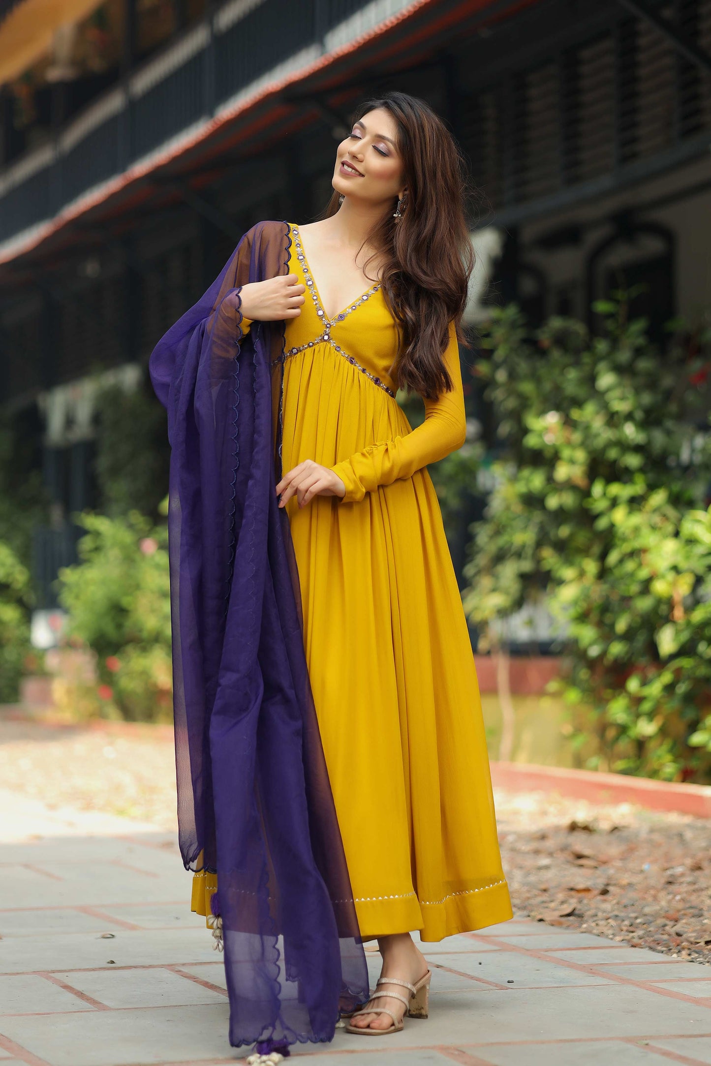 Suryamukhi Yellow Anarkali Set With Pent PC744