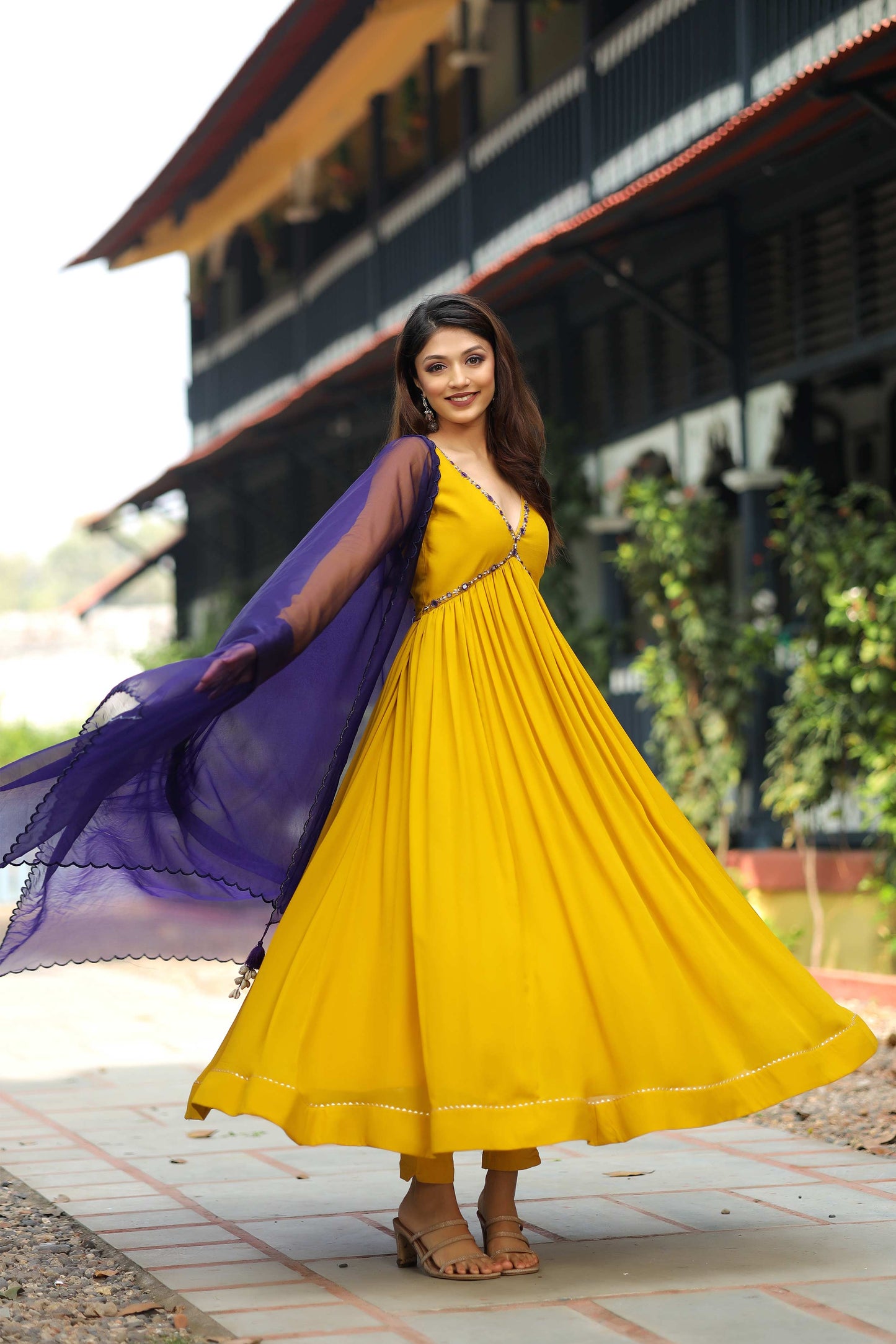 Suryamukhi Yellow Anarkali Set With Pent PC744