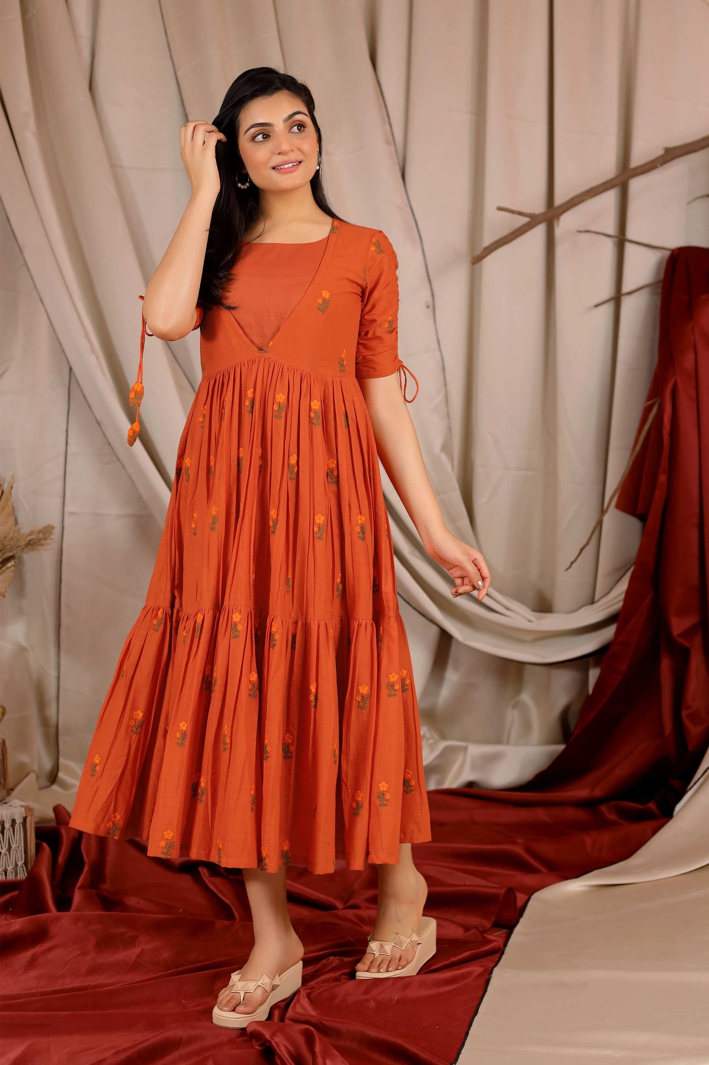 Tangerine Cotton Midi Dress in Yam PC816