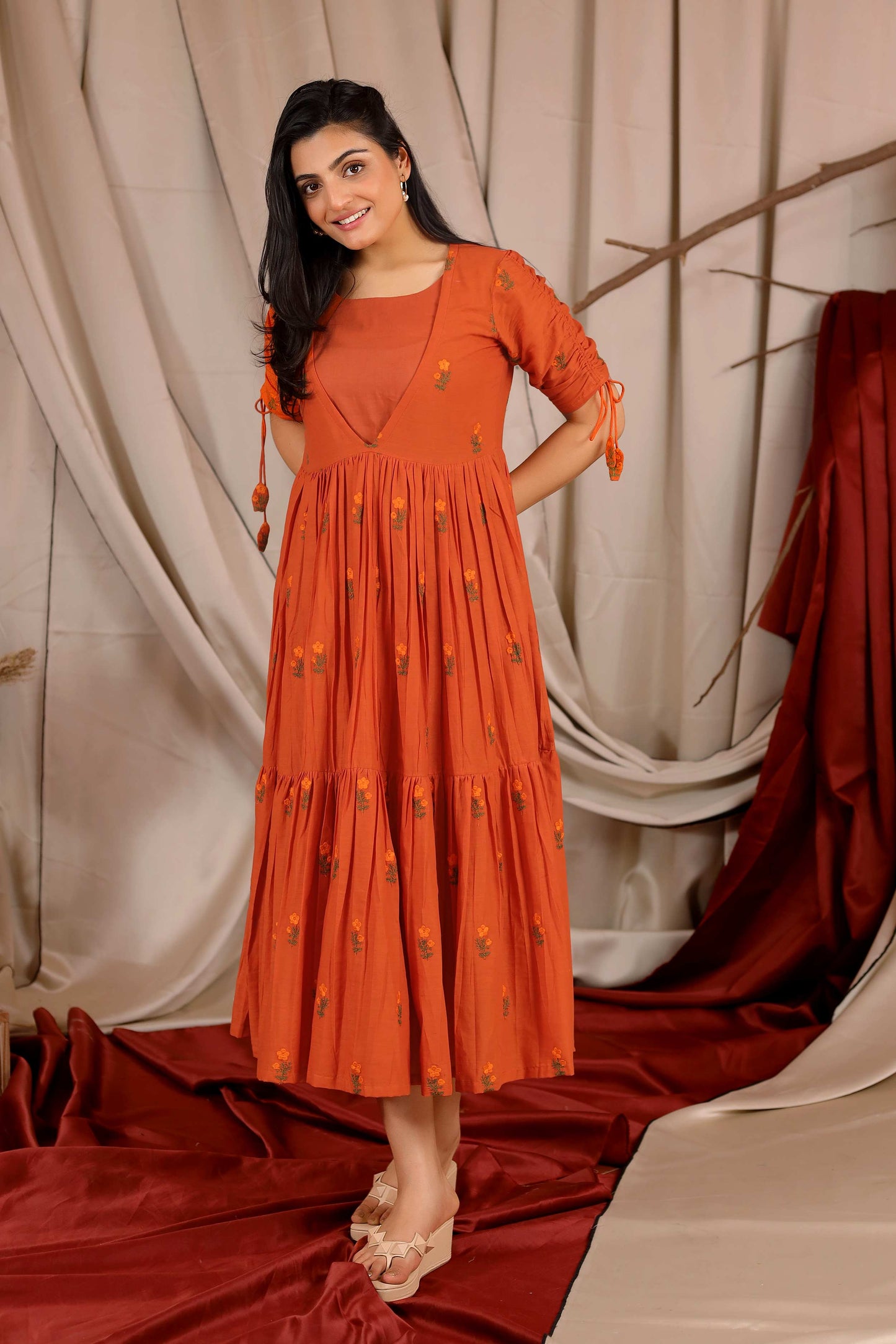 Tangerine Cotton Midi Dress in Yam PC816