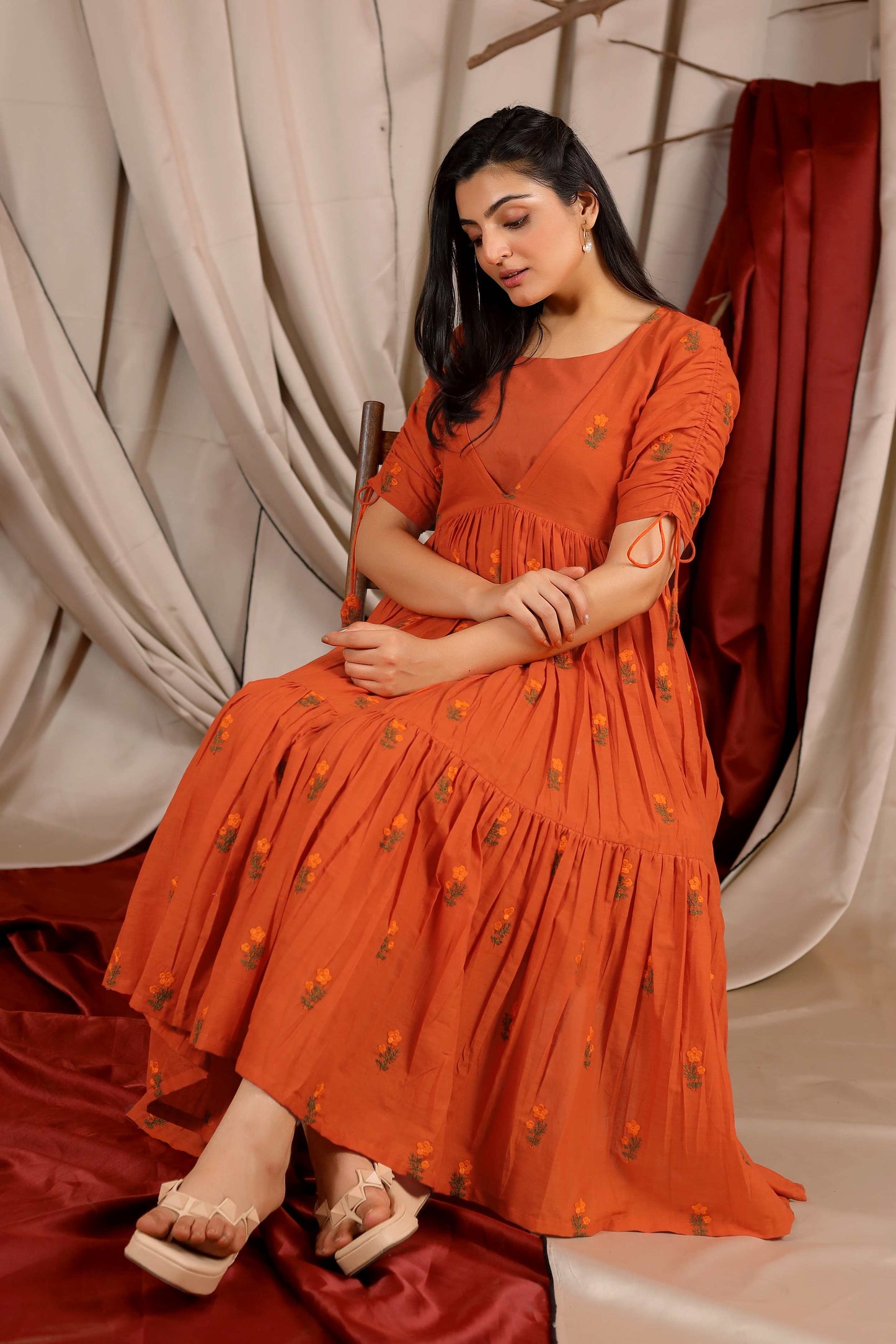 Tangerine Cotton Midi Dress in Yam PC816