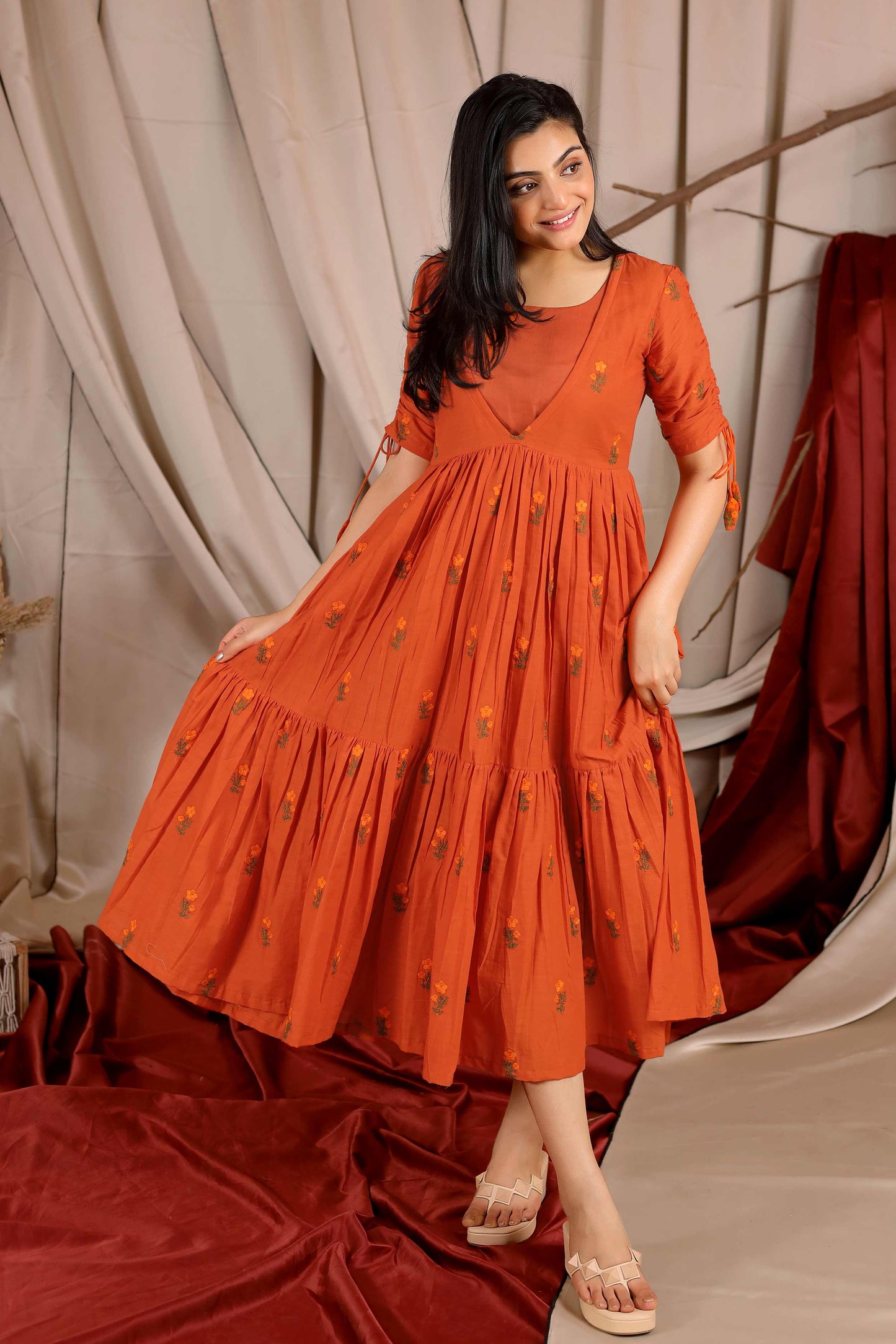 Tangerine Cotton Midi Dress in Yam PC816