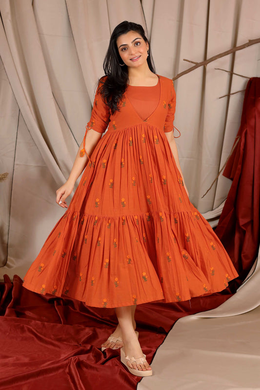 Tangerine Cotton Midi Dress in Yam PC816