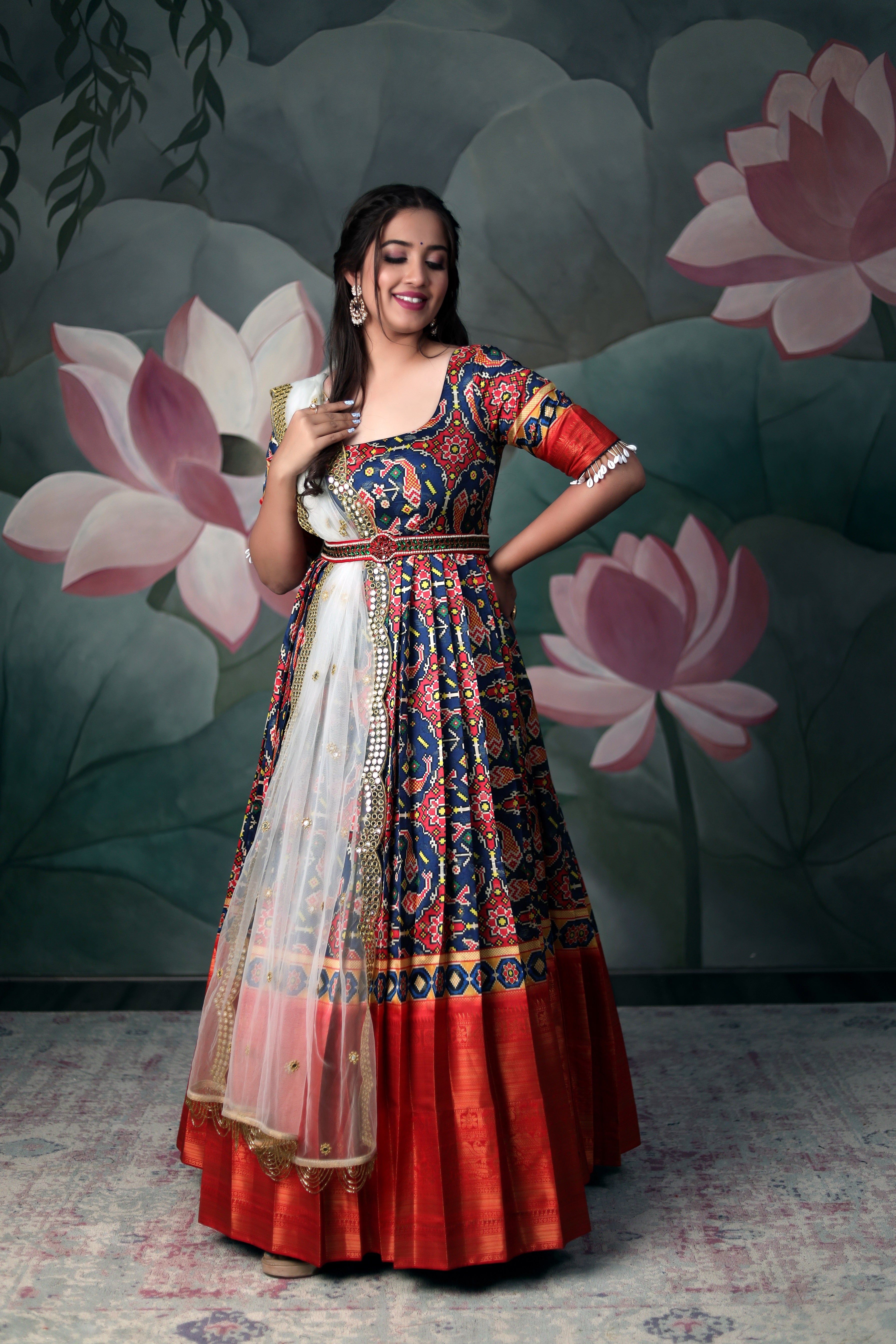 Virasat Patola Dola Silk With Digital Patola Print Designer Gowns  Wholesaler Surat