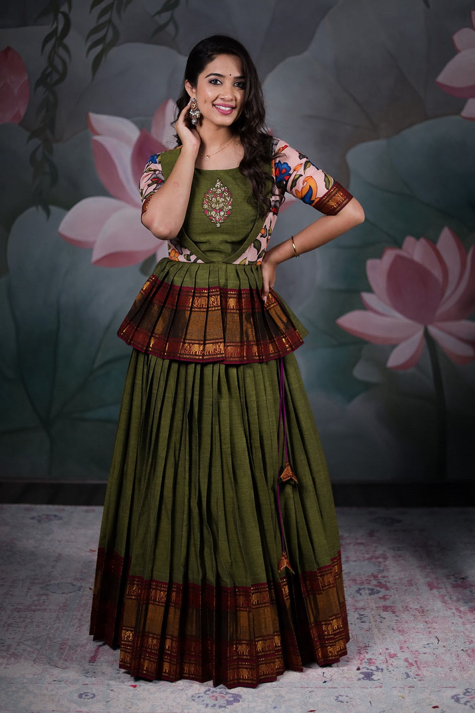 Reeta Fashion Traditional Green Georgette Zari Weaving Kids Lehenga | Reeta  Fashion
