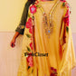 Golden Shimmer Tissue Mirror Work Suit Set with Hand-Painted Floral Dupatta | Navaratri Look 05