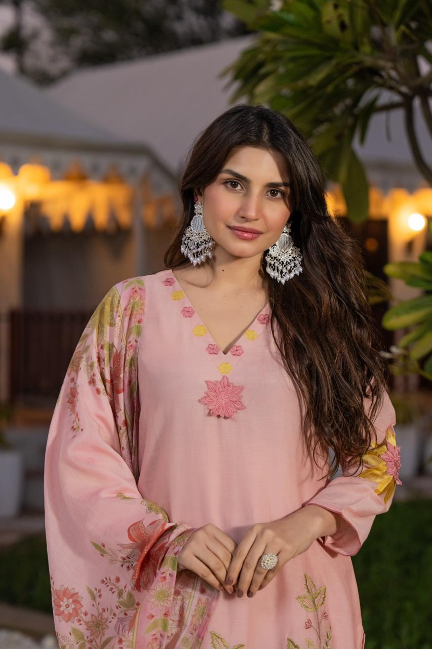 Blush Petal Chanderi Suit Set