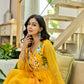 Handwork mul chanderi  yellow suit