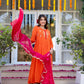 Orange chinnon suit