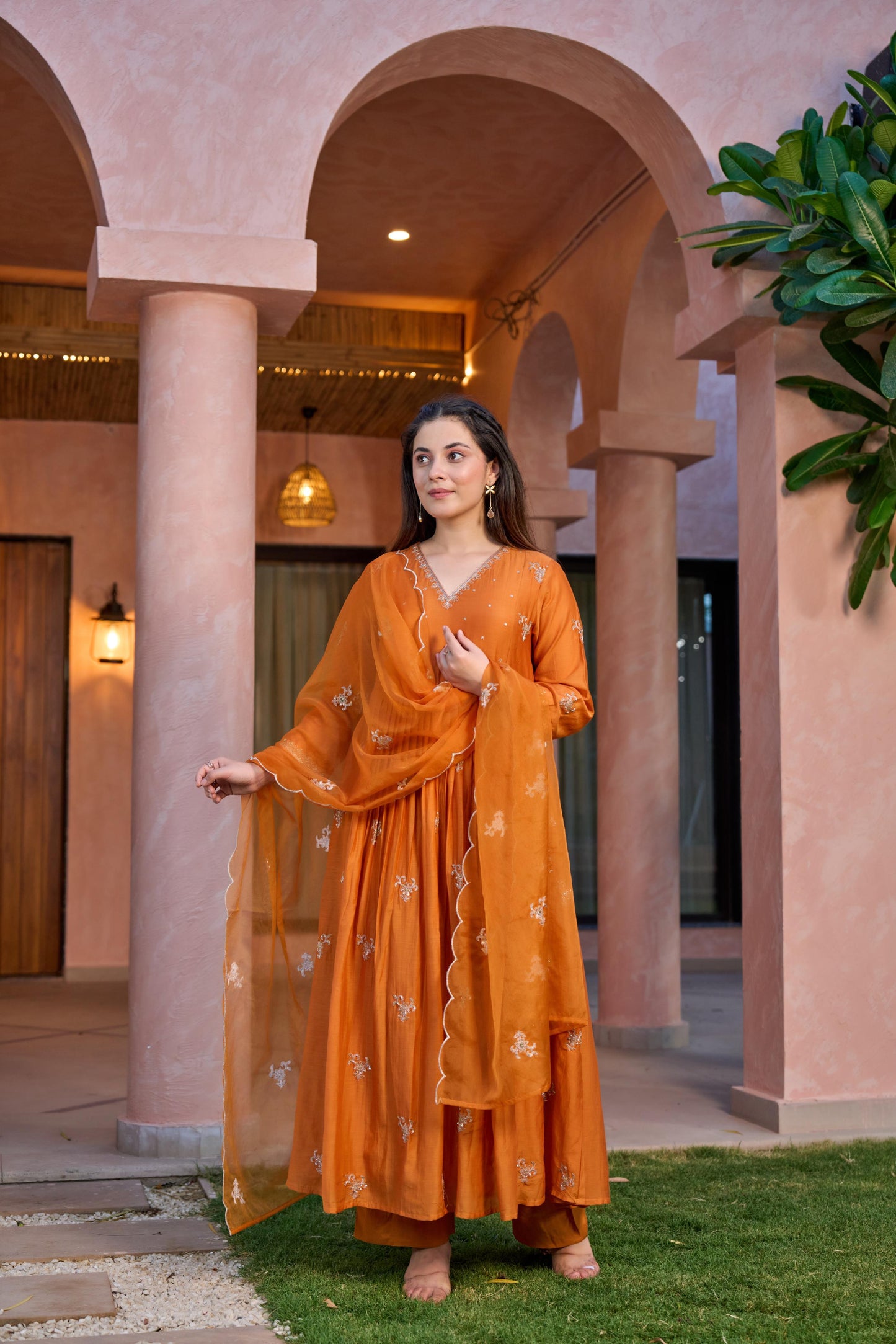 Amber Dusk Mul Chanderi Suit Set