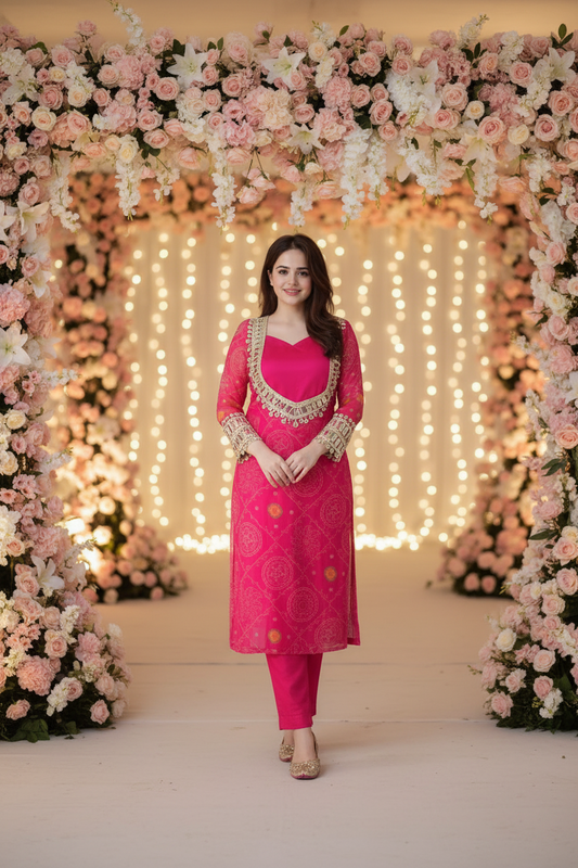 3-Piece Bustier Chiffon Set- Pink