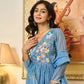 Handwork mul chanderi  blue suit