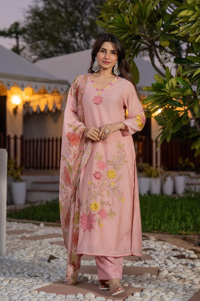 Blush Petal Chanderi Suit Set