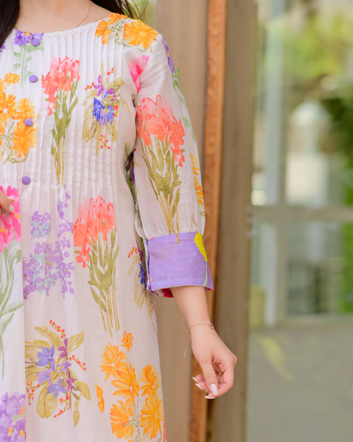 Lilac Pastel Garden Mul Cotton A Line Kurta Set