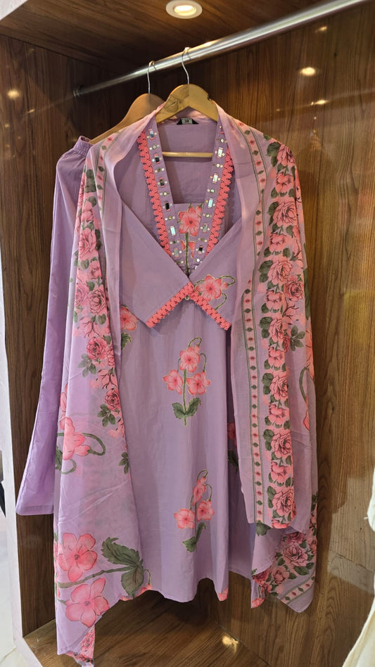 Lavender mirror work 3pc suit
