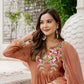 Handwork mul chanderi brown suit