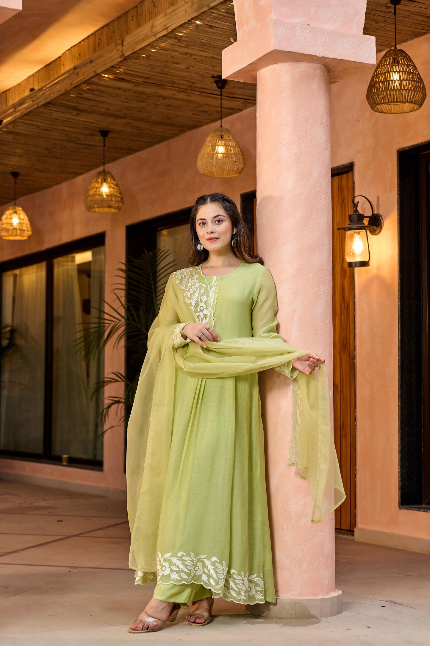 Mint Mirage Chanderi Suit Set