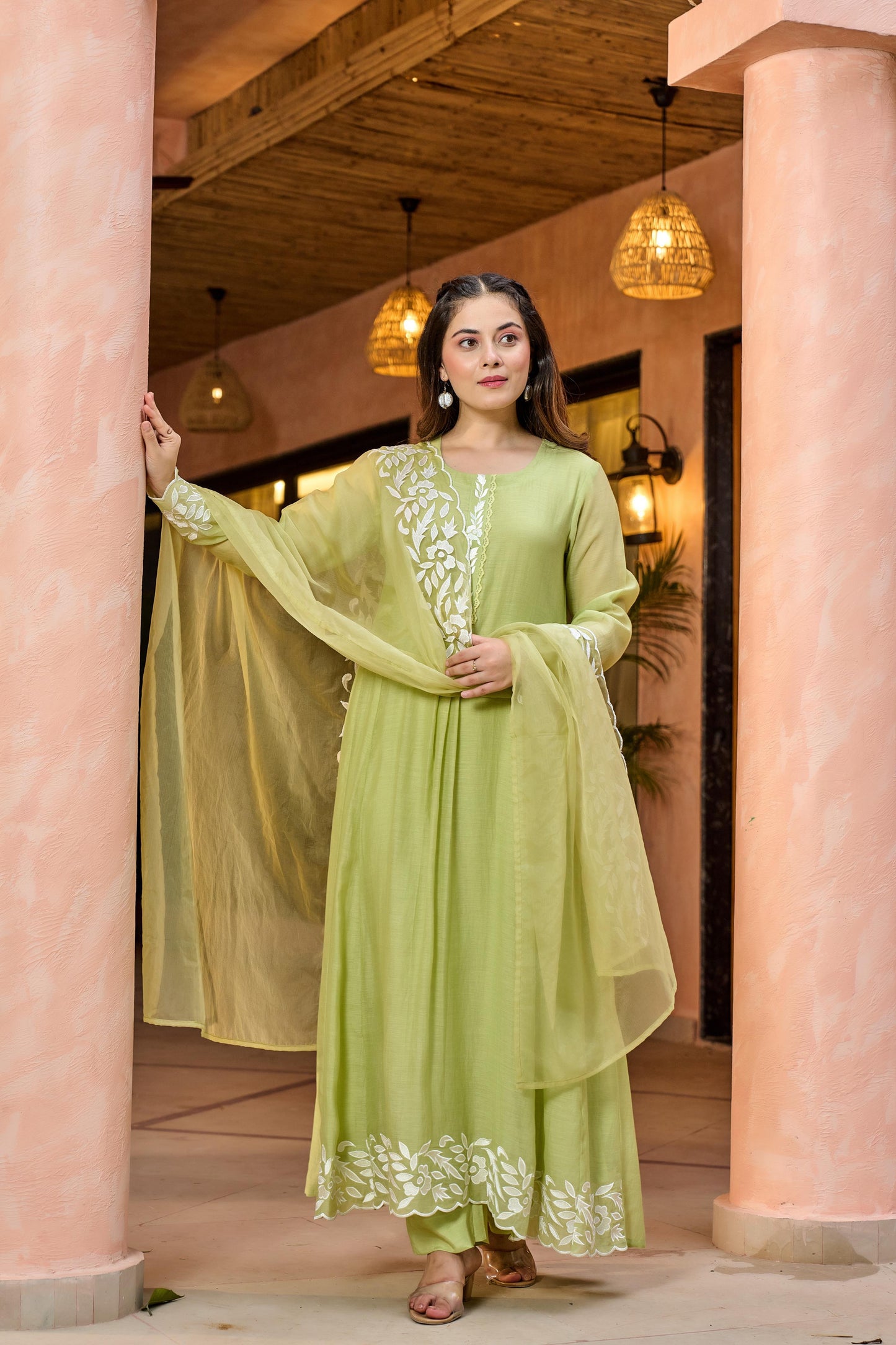 Mint Mirage Chanderi Suit Set