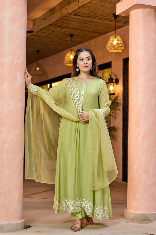 Mint Mirage Chanderi Suit Set
