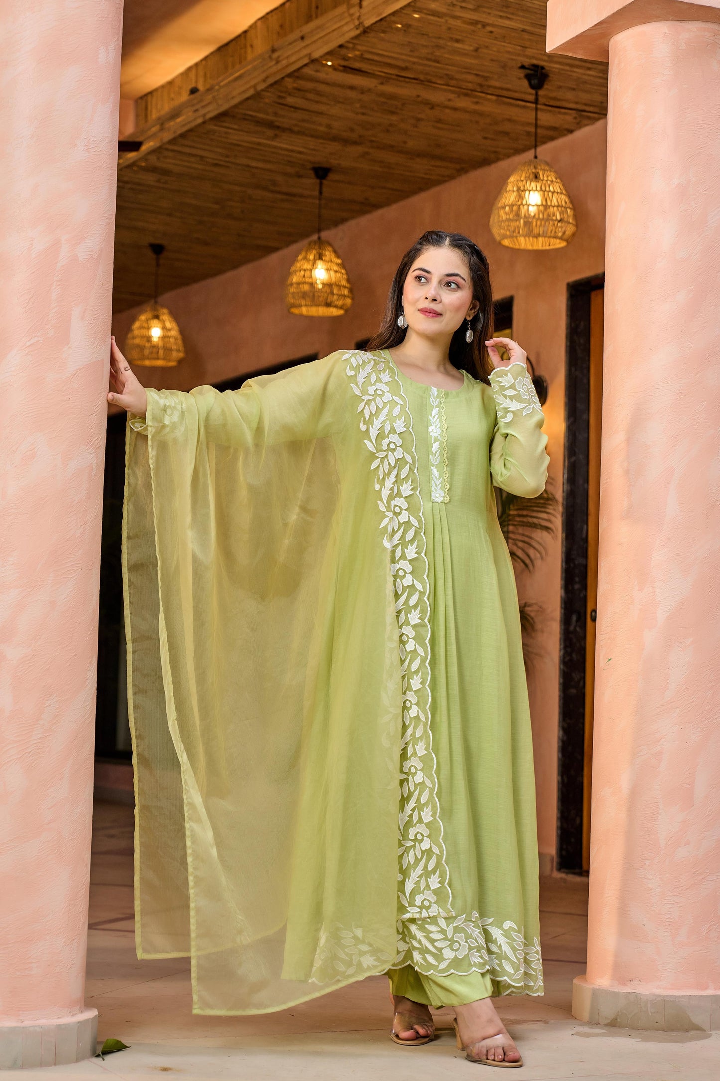 Mint Mirage Chanderi Suit Set
