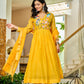Handwork mul chanderi  yellow suit