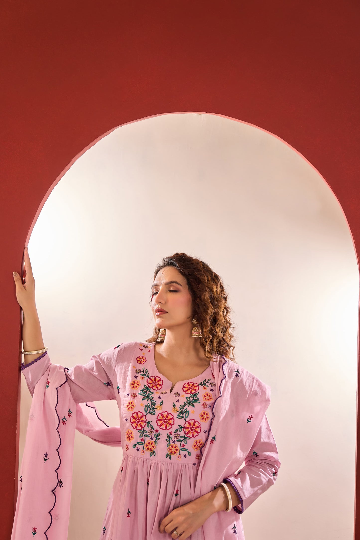 Floral embroidery Rose Mul cotton suit