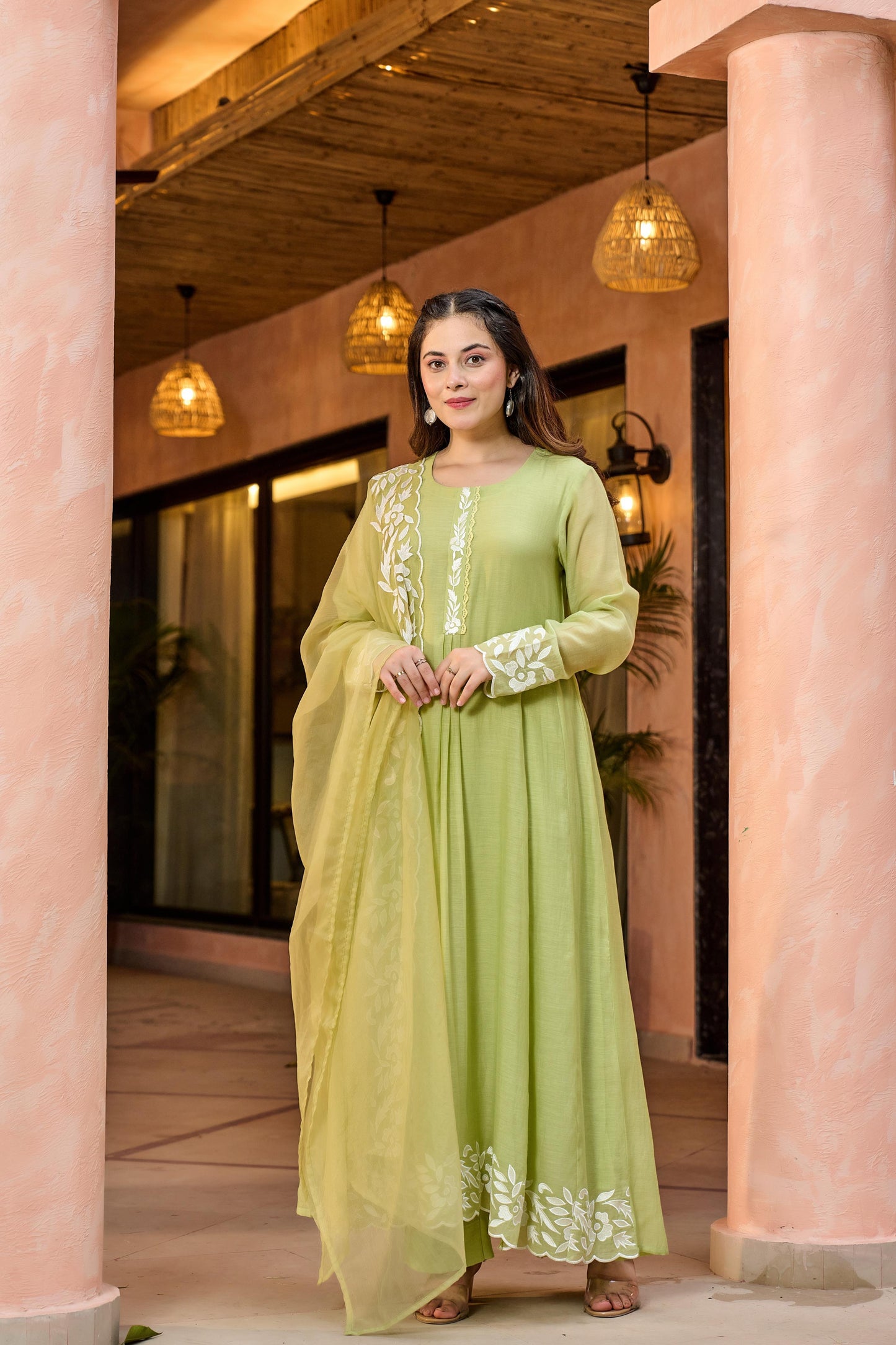 Mint Mirage Chanderi Suit Set