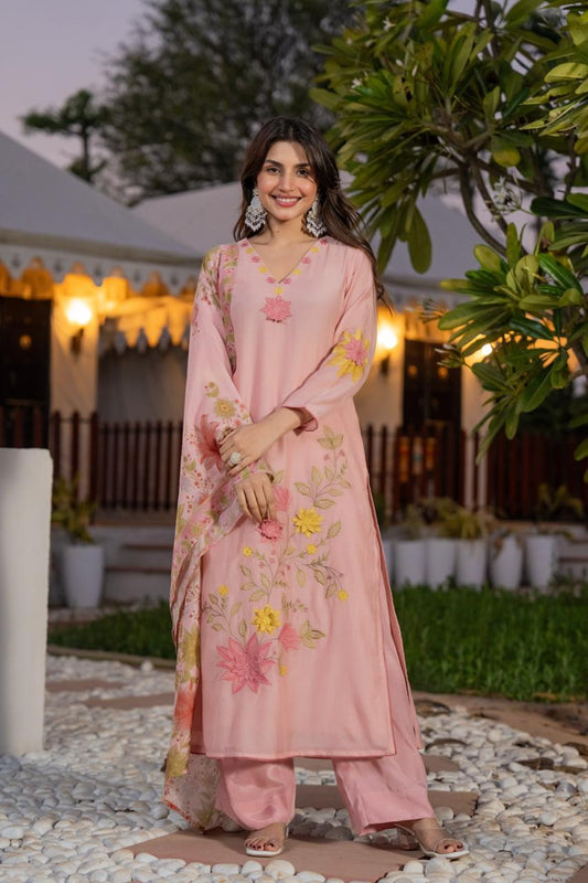 Blush Petal Chanderi Suit Set