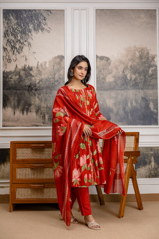 Red floral pintux 3pc suit