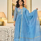 Handwork mul chanderi  blue suit