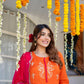 Orange chinnon suit
