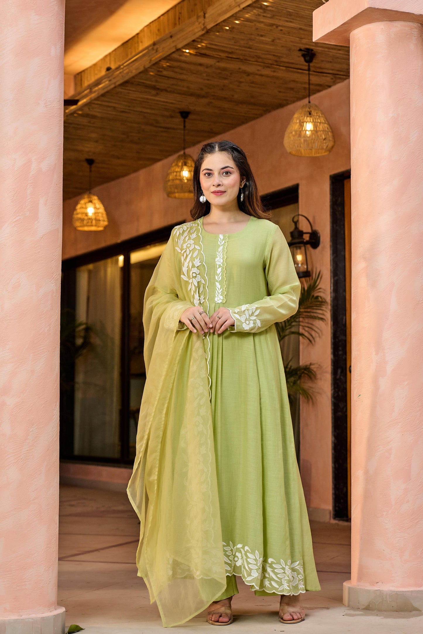 Mint Mirage Chanderi Suit Set