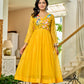 Handwork mul chanderi  yellow suit