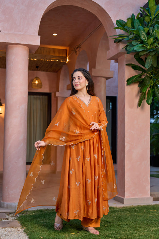 Amber Dusk Mul Chanderi Suit Set