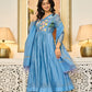 Handwork mul chanderi  blue suit