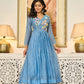 Handwork mul chanderi  blue suit