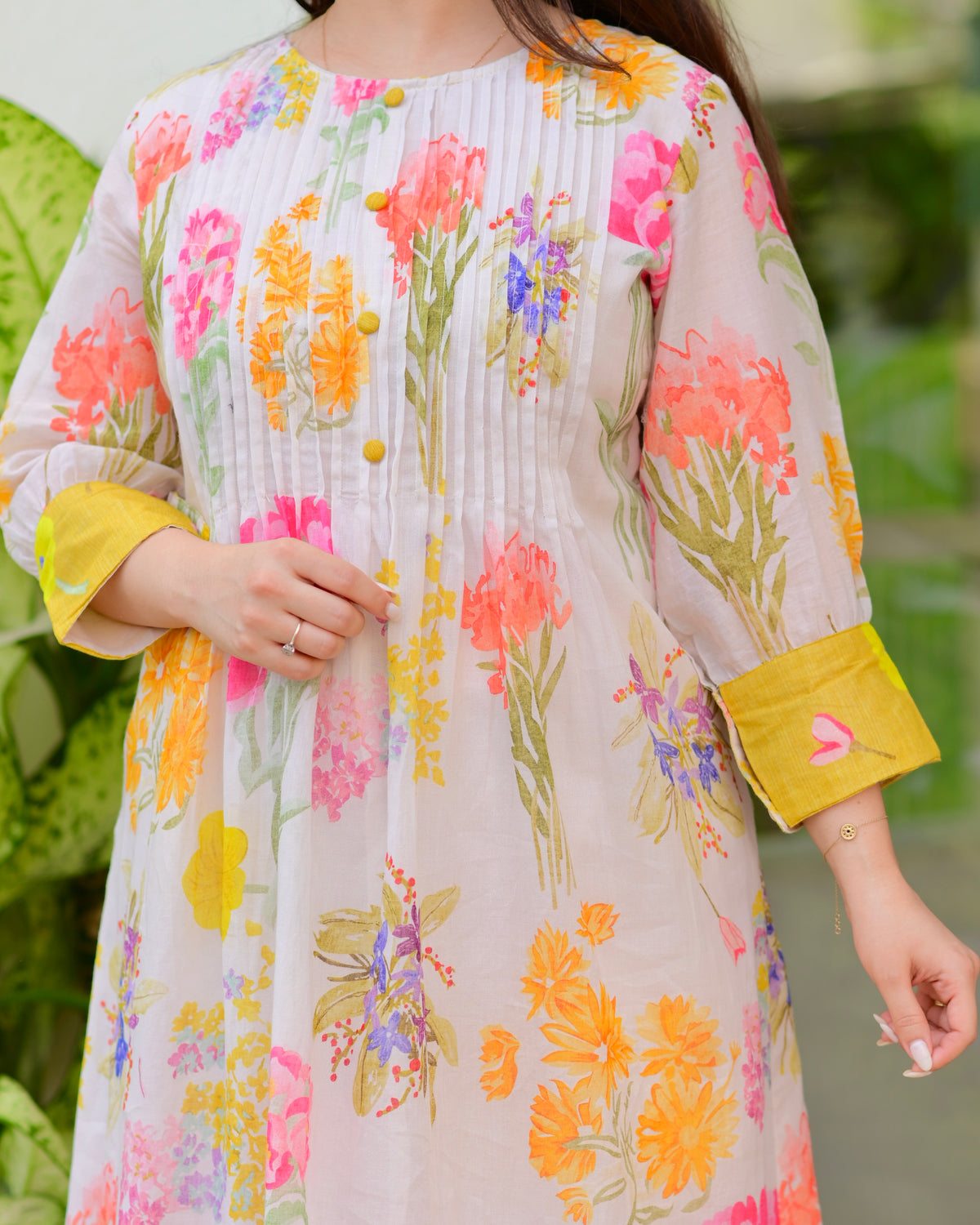 Yellow Pastel Garden Mul Cotton A Line Kurta Set