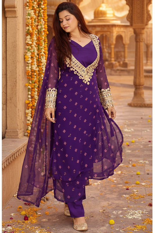 3-Piece Bustier Chiffon Set – Purple