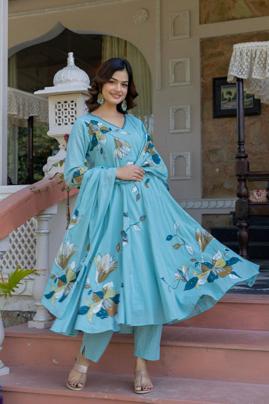 Brush painted  mul cotton suit
