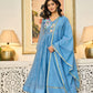 Handwork mul chanderi  blue suit