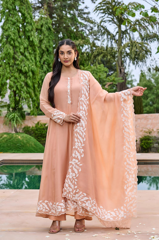 Coral Charm Chanderi Suit Set