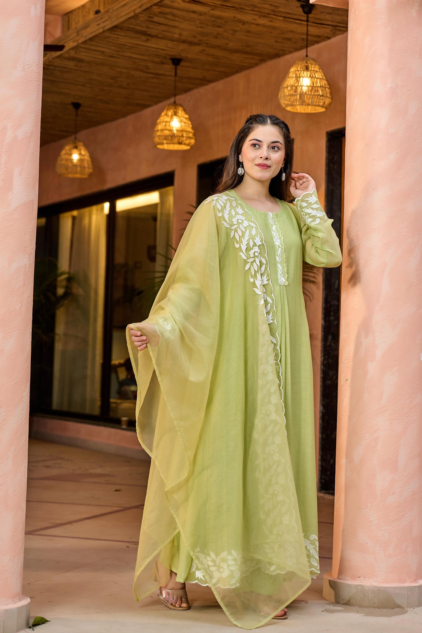 Mint Mirage Chanderi Suit Set
