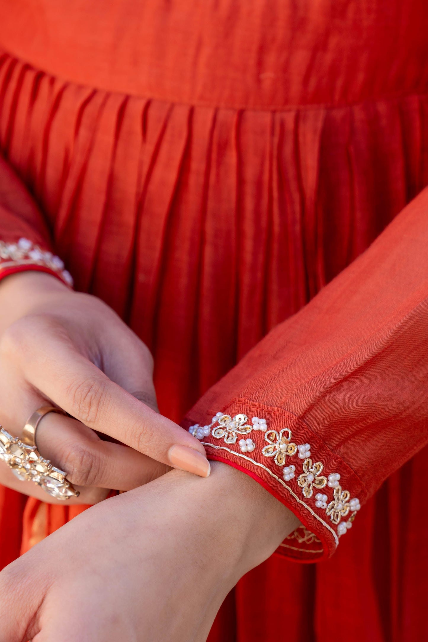 Mul chanderi orange sequence suit